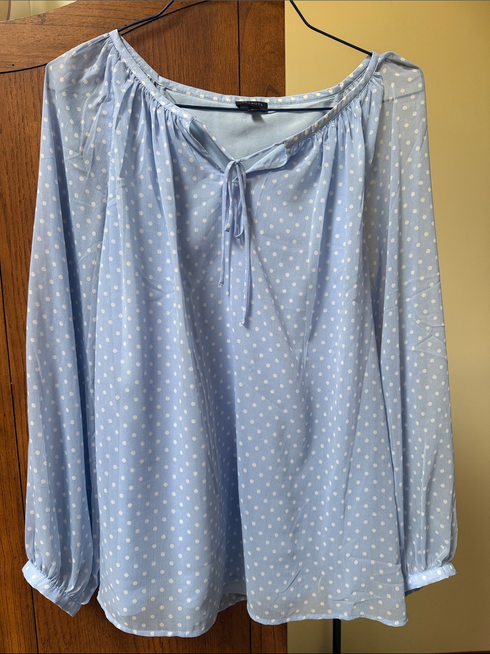 TalbotsLight Blue Polka Dot Peasant Blouse